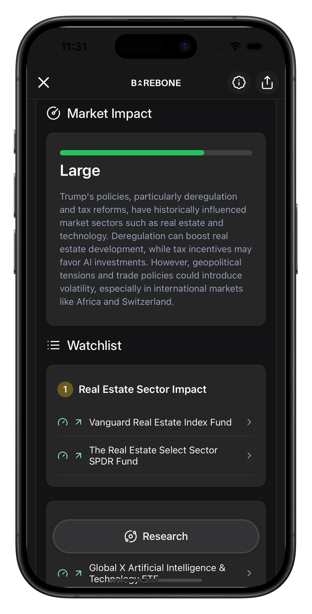 App screenshot - news view