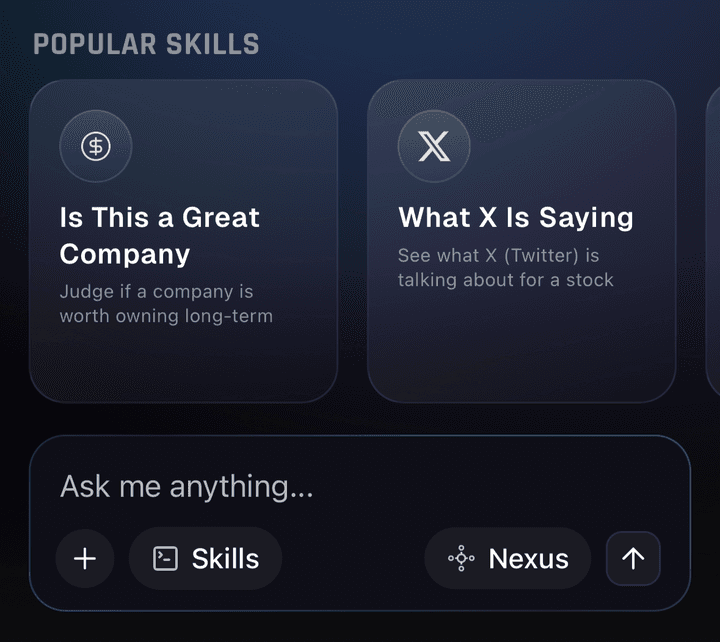 Barebone Home tab with the Ask me anything prompt box